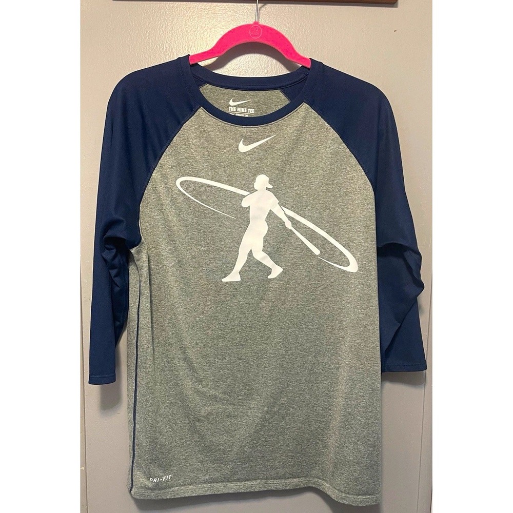 Nike Dri-FIT The Nike Tee Men's M Gray/Blue Colorblock 3/4 Sleeve swingman
